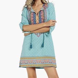 *  Turquoise Boho Tunic Dress Size Large